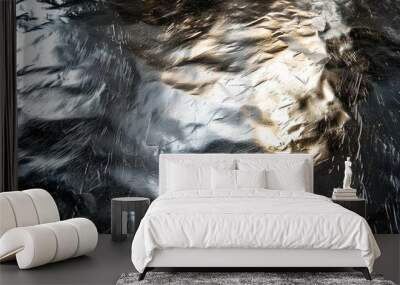 Shiny metallic textures reflecting light in a captivating manner, Metallic textures gleaming and reflecting light mesmerizingly. Wall mural