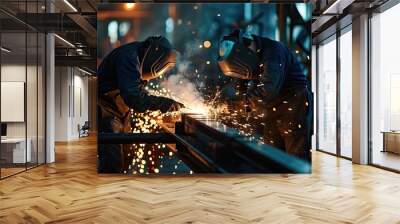 Steelworkers welding metal structures Wall mural