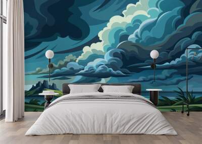 Storm clouds brewing over a calm ocean Wall mural