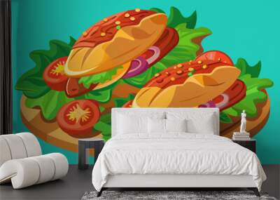 Tortas filled with grilled meats and fresh vegetables Wall mural