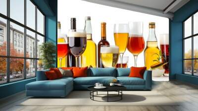 Variety of alcoholic beverages shown on white backdrop Wall mural