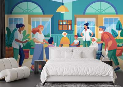 Visiting residents in a nursing home Wall mural