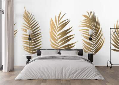 Beautiful gold palm tree leaf set silhouette background vector illustration  Wall mural