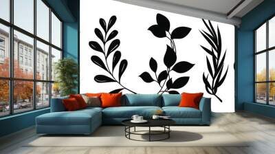 Set of leaves silhouette of beautiful plants, leaves, plant design. Vector illustration . Wall mural