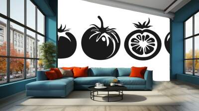 Set of tomatoes silhouette peppers, isolated Wall mural