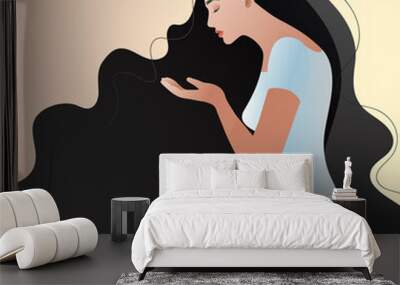 Woman praying. Hands folded in prayer. Prayer to God. Christianity. Religion.  Wall mural