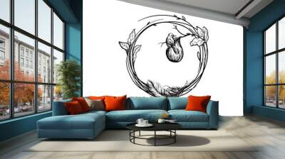 abstract hand drawn illustration whit a nest on white background Wall mural