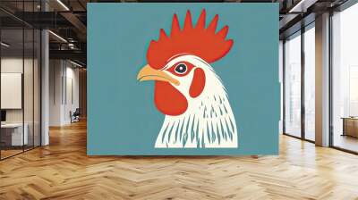 A chicken icon with a comb, symbolizing poultry farming and egg production. Wall mural