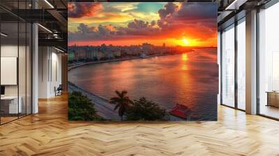 A sunset over Havana Bay. Wall mural