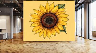 Icon of a sunflower with detailed petals and a vibrant center, set against a minimalist background. Wall mural