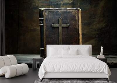 The Holy Bible with a cross, symbolizing the foundation of Christian belief and teaching. Wall mural