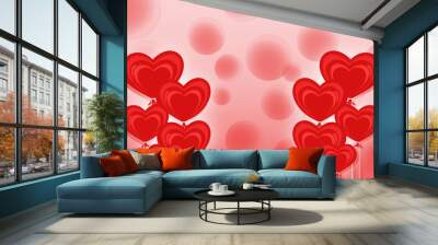 Background illustration Valentine's Day,heart shaped balloons with bokeh on red background Wall mural