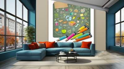 Cover report sketch hand drawn education icons Wall mural