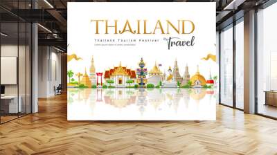 Welcome to The beautiful of Thailand travel building landmark, design background, vector illustration Wall mural