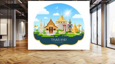 Welcome to Travel Thailand building landmark beautiful background, vector illustration Wall mural