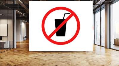 No plastic sign. Prohibited icon on white background. Red circle symbol with plastic bag and bottle inside. Illustration of pollution. Stop packet use. Isolated warning poster. Vector EPS 10. Wall mural