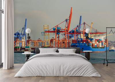 Cargo sea port. Sea cargo cranes. Sea. Container ship. Wall mural