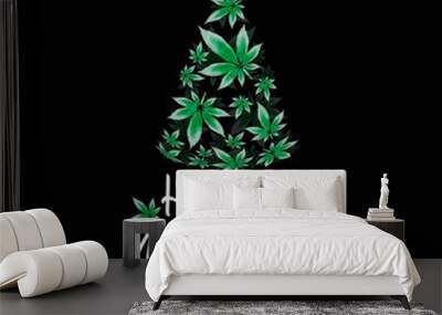 Christmas Tree and Cannabis leaves vector illustration Wall mural