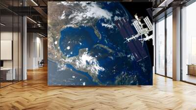 Extremely detailed and realistic high resolution 3D image of ISS - international space station orbiting Earth. Shot from outer space. Elements of this image are furnished by NASA. Wall mural