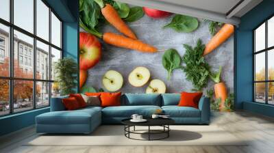 Colorful fresh vegan fruits and veggies on a clean, light background Wall mural