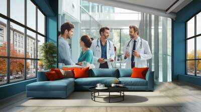 Group of medical staff doctor having discussion in hospital. Health workers discussing in the hospital Wall mural