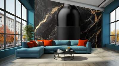 Matte glass beverage bottle with a metallic label on a striking marble backdrop Wall mural