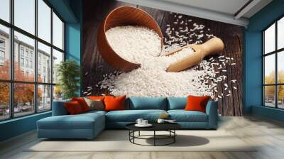 Rice in bowl and scattered near Wall mural