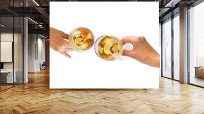 Female hand holding wine glass isolated top view Wall mural