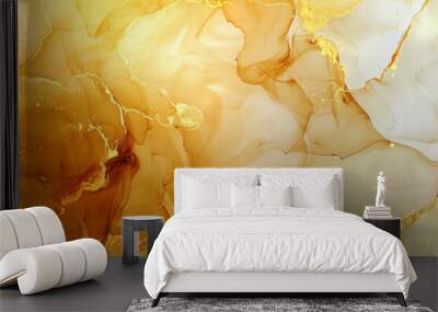 A gold and white background with a gold and white swirl pattern Wall mural