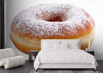 A powdered donut sits on a white background Wall mural