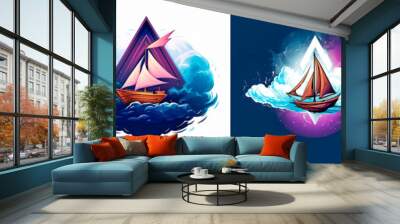 4 photos. Creative and Unique Ship Logo Design with Sails Ideal for businesses related to travel, adventure or marine industry. Reflects the essence of exploration and travel. Wall mural