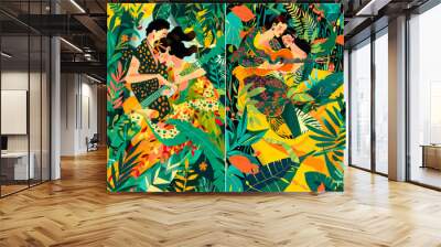 Combines music, Brazilian culture, and pin-up style. Captures the essence of bossa nova in a unique and playful way. Adds a glamorous touch to traditional illustrations. Wall mural