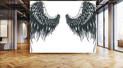 Hand drawn detailed wings. Wall mural