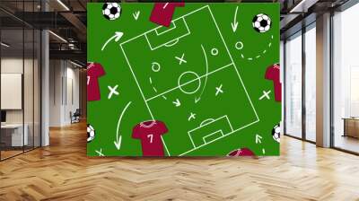 pattern football, soccer game with green field, team background  Wall mural