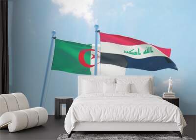 Algeria and Iraq, two flags waving against blue sky. 3d image Wall mural