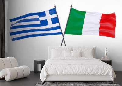 Greece and Italy, two crossed flags isolated on white background. 3d image Wall mural