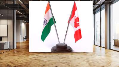 India and Canada, two table flags isolated on white background. 3d image Wall mural