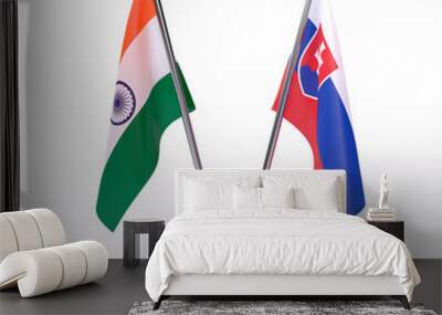 India and Slovakia, two table flags isolated on white background. 3d image Wall mural