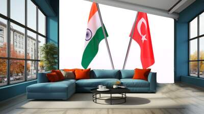 India and Turkey, two table flags isolated on white background. 3d image Wall mural