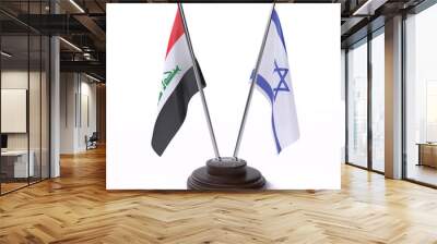 Iraq and Israel, two table flags isolated on white background. 3d image Wall mural