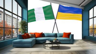 Nigeria and Ukraine, two crossed flags isolated on white background. 3d image Wall mural