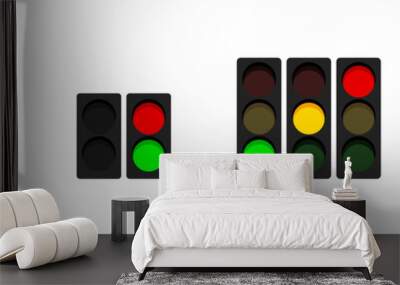 Traffic lights illustrations for any purpose. Isolated object. Green, yellow and red light stoplights. Wall mural