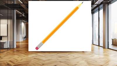 Flat vector illustration of simple lead pencil of orange and yellow color with pink rubber eraser. Isolated on white background Wall mural