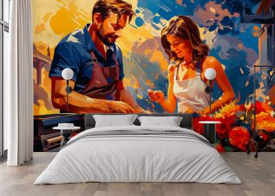 We grill burgers and hot dogs with friends. We play outdoor games such as cornhole and Frisbee. We enjoy soft drinks and refreshing slices of watermelon. Watching fireworks light up the night sky. Wall mural