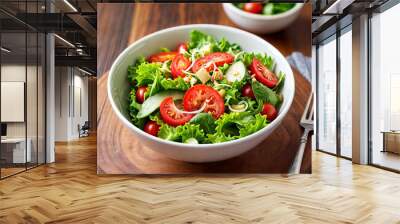 Summer salad in a bowl, cabbage with onions and tomatoes, fresh, vegetable, plate, green, meal, diet, dinner, appetizer Wall mural