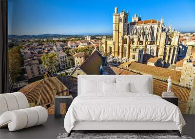 Cathedral of Saint-Just et Saint Pasteur and Narbonne historical city center as seen from the tower of the city hall. Occitanie, France Wall mural