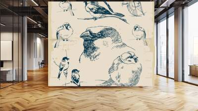 Drawn Sparrows Collection Wall mural