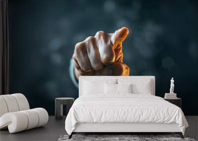 Right hand pointing forward gesture. Expressive photo with blurry background with no person. Wall mural