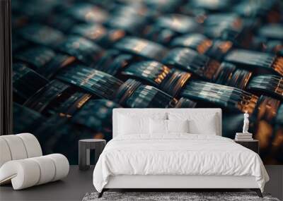 Carbon fiber structure with wicker texture in black and gray. Wall mural