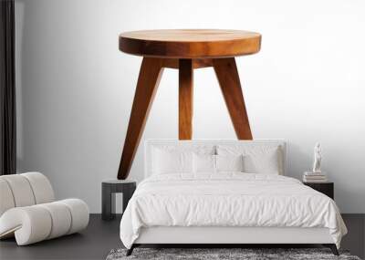 Close-up of a wooden stool on three legs. Wall mural